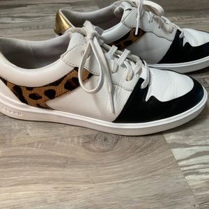 Cole Haan ladies 6.5 sneakers white with black and leopard trim